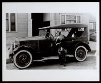 Laura Chrisman in front of the Chrisman Apartments, Los Angeles, 1920