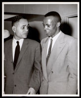 Ralph Bunche with an unidentified man, 1958