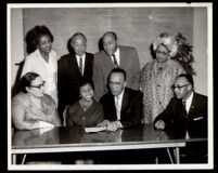 Press conference for the choir of 2nd Baptist Church with Verna Arvey, William Grant Still and others, Los Angeles, 1964