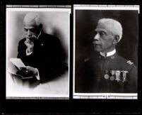 Two images of Allen Allensworth, in uniform and reading, circa 1913