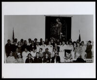 Mabel V. Gray (center-right, at podium?), at a gathering, circa 1940s (?)