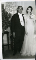 Dr. Wilbur Clarence Gordon and Cynthia Mitchell Gordon on their wedding day at the Somerville home, Los Angeles, 1944-1945