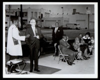 Dedication of the plaque commemorating the First A.M.E. Church at 8th St. and Towne Ave., Los Angeles, 1973