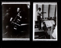 Two photos of William Grant Still playing cello, 1920s, and conducting at the Hollywood Bowl, circa 1967