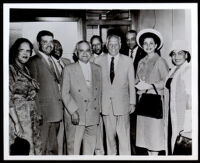 Ella Blodgett, Allensworth Blodgett, Jackson L. Taylor, Louis M. Blodgett, Charles H. Matthews, Goodwin Knight, Al Maddox, Arvilla Knight, and Ella Kay Mays, circa 1950