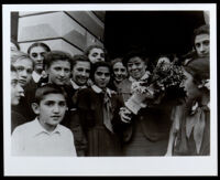 Charlotta Bass greeted by children at the Palace of Fine Arts, Tbilisi (Georgia), 1950