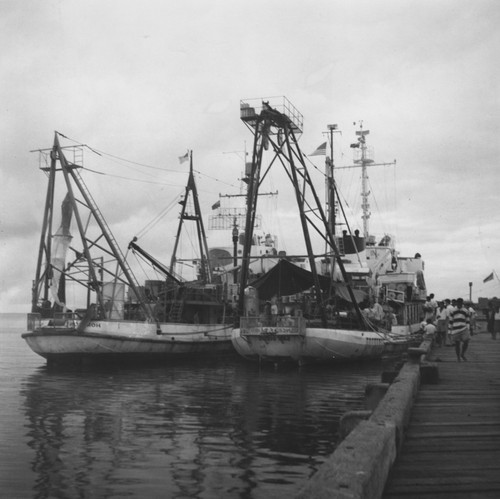 Party time at Suva. Two very seasoned ocean vessels R/V Horizon and R/V Spencer F. Baird alongside Suva, Fiji's main pier. VIP party will soon take place