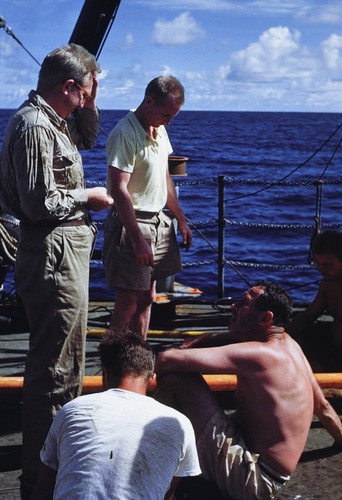 Isaacs, Revelle, Menard discuss plan for the day, R/V HORIZON