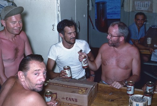 Mess Hall of R/V HORIZON at "Happy Hour." Warren Beckwith, Jr., Clarence Palmer, Jeff Holter