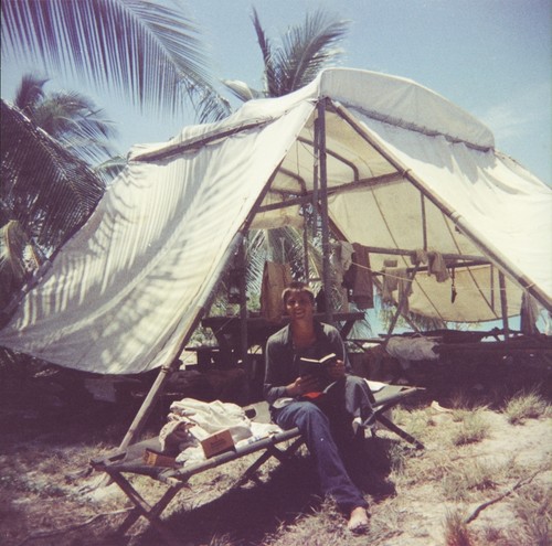 Ed Barr writes his diary, Bikini Island encampment