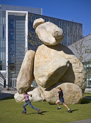 Bear: front view with children running