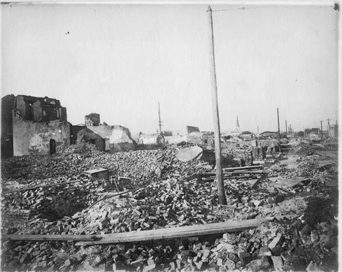 Long view of Fourth Street, Santa Rosa street after the 1906 earthquake