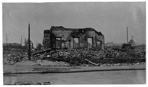 Burned shell of a downtown Santa Rosa building after the 1906 earthquake