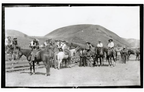 Men in corral at Rancho Santa Anita