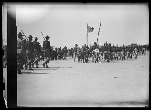 Boys marching with Expedition leaving for Manila, Van Ness Avenue, San Francisco