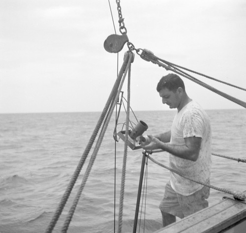 E.W. Scripps; Research schooner of Scripps Institution of Oceanogrphy takes plankton samples off La Jolla, California