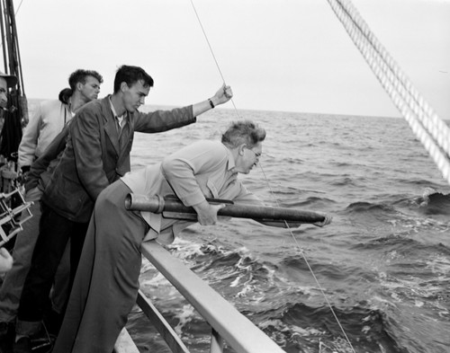 Isaacs tests high speed plankton net from E.W. Scripps--a prototype--off San Diego