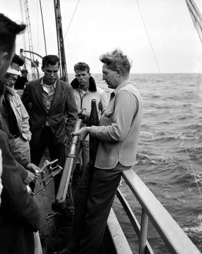 Isaacs tests high speed plankton net from E.W. Scripps--a prototype--off San Diego