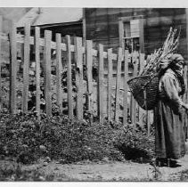 "Yurok burden basket - Nellie Big Fire, taken at Requa - about '45"