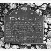 View of the plaque for the "Town of Ophir" near Auburn, California State Landmark #463, Placer County
