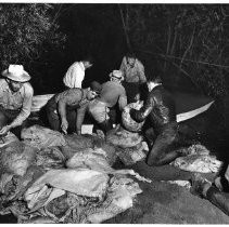 Men Moving Sand Bags