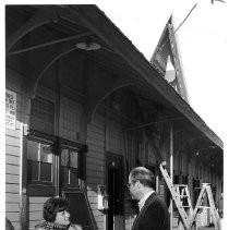 From the left: Michele Shover, vice chairwoman of the committee overseeing the restoration of the Southern Pacific Depot in Chico, CA. On the right is Richard DeGarmo, restoration chairman