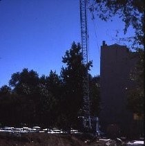 Demolition site at K and L, 12th and 13th Streets for the new Hyatt Hotel in 1984. A State of California building and a public parking lot occupied the site