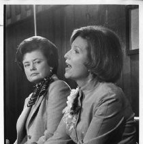 Ardys Heilman, left, prsident of the Sacramento chapter of the American Cancer Society, listens to special gest Marvella Bayh