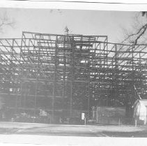 Exterior view of the California State Capitol showing the demolition of the apse or center section to make room for the Annex on the east side of the building