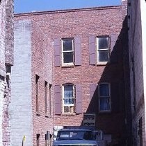 Old Sacramento. View of the Service Court Empire House and Ebner's Hotel on Second Street