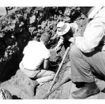 Drake's Bay. "D. Cutter, F. Fenenga, and A. Neasham in excavation of 1948 - possible Drake's landing."