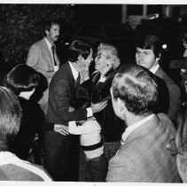 Robert T. (Bob) Matsui gets congratulations from his son Brian and a supporter after being elected to Congress