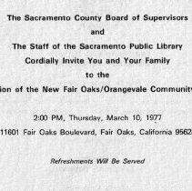 Fair Oaks library dedication invitation