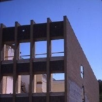 Demolition site at K and L, 12th and 13th Streets for the new Hyatt Hotel in 1984. A State of California building and a public parking lot occupied the site