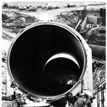 Steel pipe sections at Bullards Bar Dam construction site