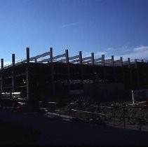 Site of the Downtown Plaza Parking Garage, Lot "G" near Macy's Department Store, 4th, 5th K and L Streets under construction. This view is looking east from the Fratt Building in Old Sacramento