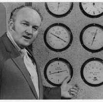 Harry Geise, Weatherman at KCRA-TV, with measurement instruments