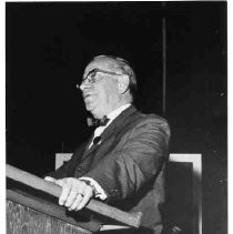 Unidentified man at podium [probably related to bond issue to construct the proposed Sacramento Community Center]