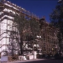 View of the construction site for Weinstock's Department Store on the K Street Mall or Downtown Plaza