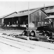 Exterior view of General Stores, number 1 in the Southern Pacific Company's railyards