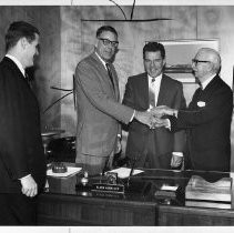J. J. Jacobs, the auto dealer (Cadillacs, LaSalles, Buicks), former actor, and automotive executive (far right), with (from left), Terry Fitzgerald, Dick Brown, and Elmer Hubacher, all of whom were associated with Cadillac or General Motors