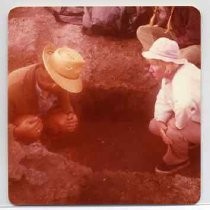 Photographs of landscape of Bolinas Bay. Archaeologists examining a trench