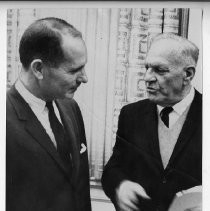 Goodwin Knight, Governor of California from 1953-1959. Here, the former governor chats with Lt. Gov. Glenn M. Anderson at the Capitol