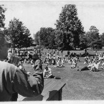 UC Davis students listen to an unidentified African American speaker