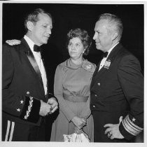 General Frank Schober, commanding general of the California National Guard (left) shown with Admiral James Grealish and his wife. Admiral Grealish is readiness commander of region twenty