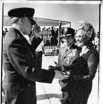 Maj. Gen. Herbert J. Gavin and wife Doris Gavin with General Bryce Poe upon Gen. Gavin's retirement