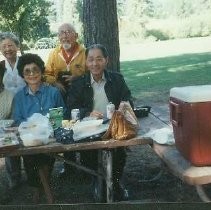 Tule Lake Linkville Cemetery Project 1989: Tour Participants at Park Bench