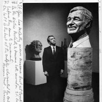 Lt. Governor Leo McCarthy views Moscone bust at Crocker