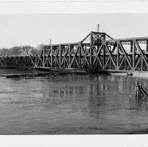 View of the I Street Bridge with the Sacramento River at flood stage in 1950