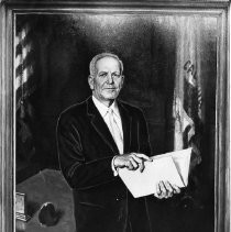 Goodwin Knight, Governor of California from 1953-1959. Painted portrait, holding folder. Possibly also in State Capitol